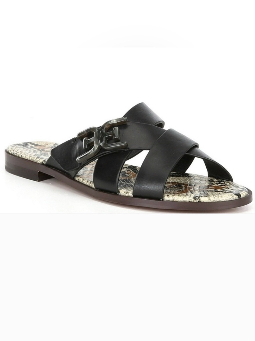 Sam Edelman Ezra Black Leather Double E Logo Sandal Size 8 NWOT